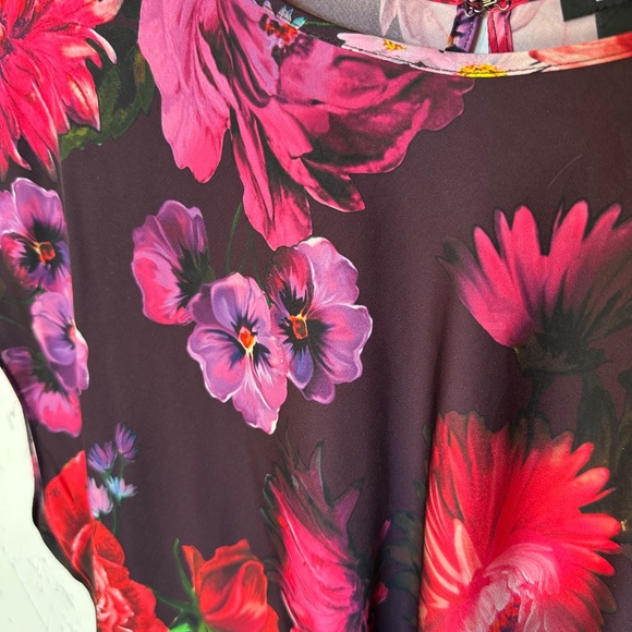 Express Black Floral Print Polyester Blouse Large - Picture 5 of 10